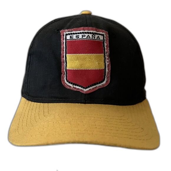 OOAK 1980s Deadstock Vintage Black & Yellow Espana Spain Flag Trucker Hat Cap - Picture 1 of 7